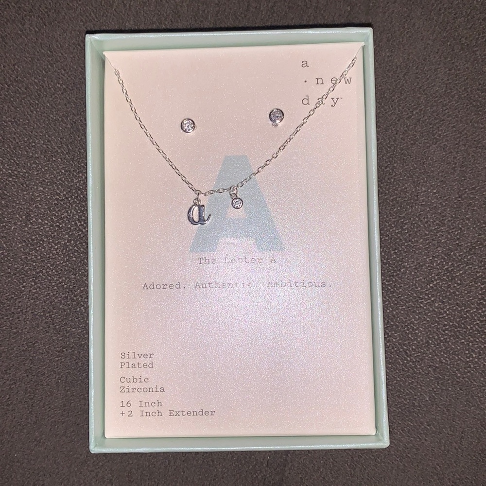 A New Day Silver “A” Necklace and Earring Set